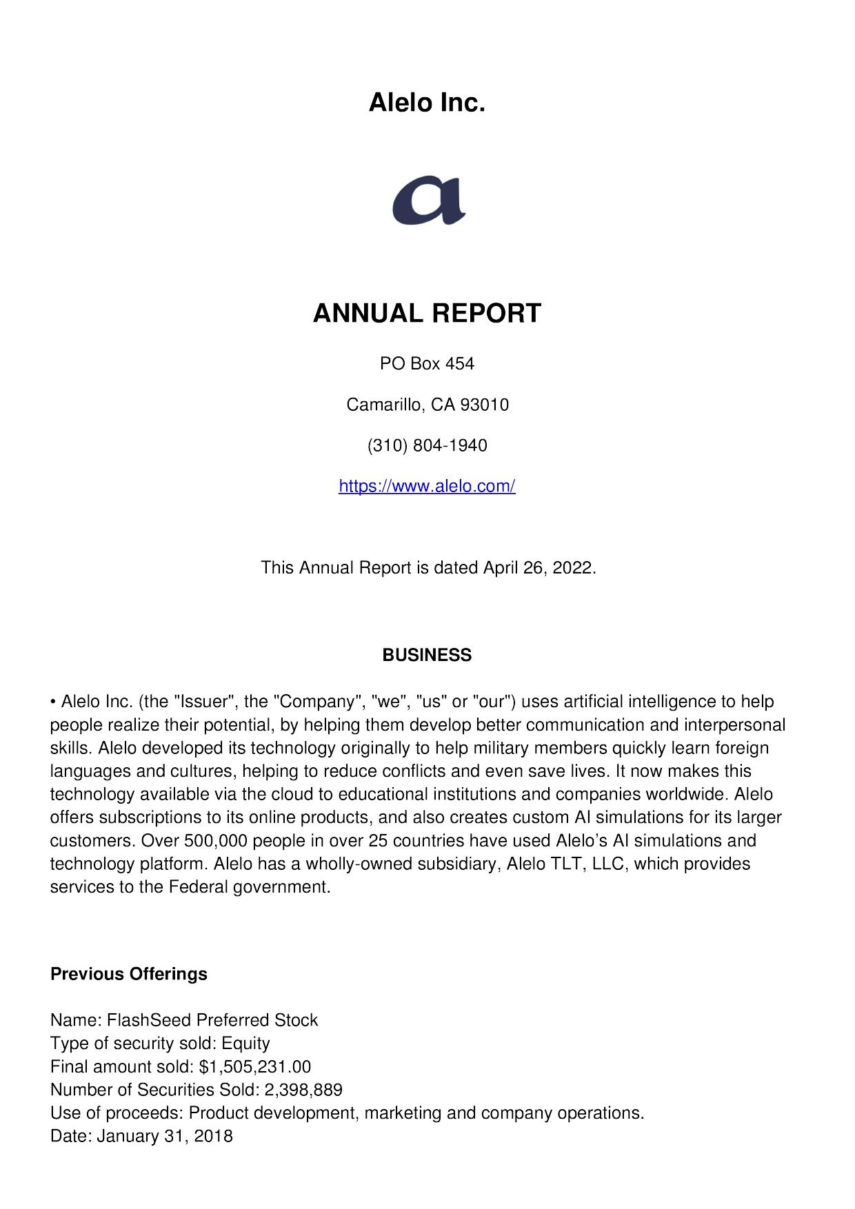 ALELO 2022 Annual Report